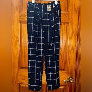 High waisted windowpane print sash tie ankle pant